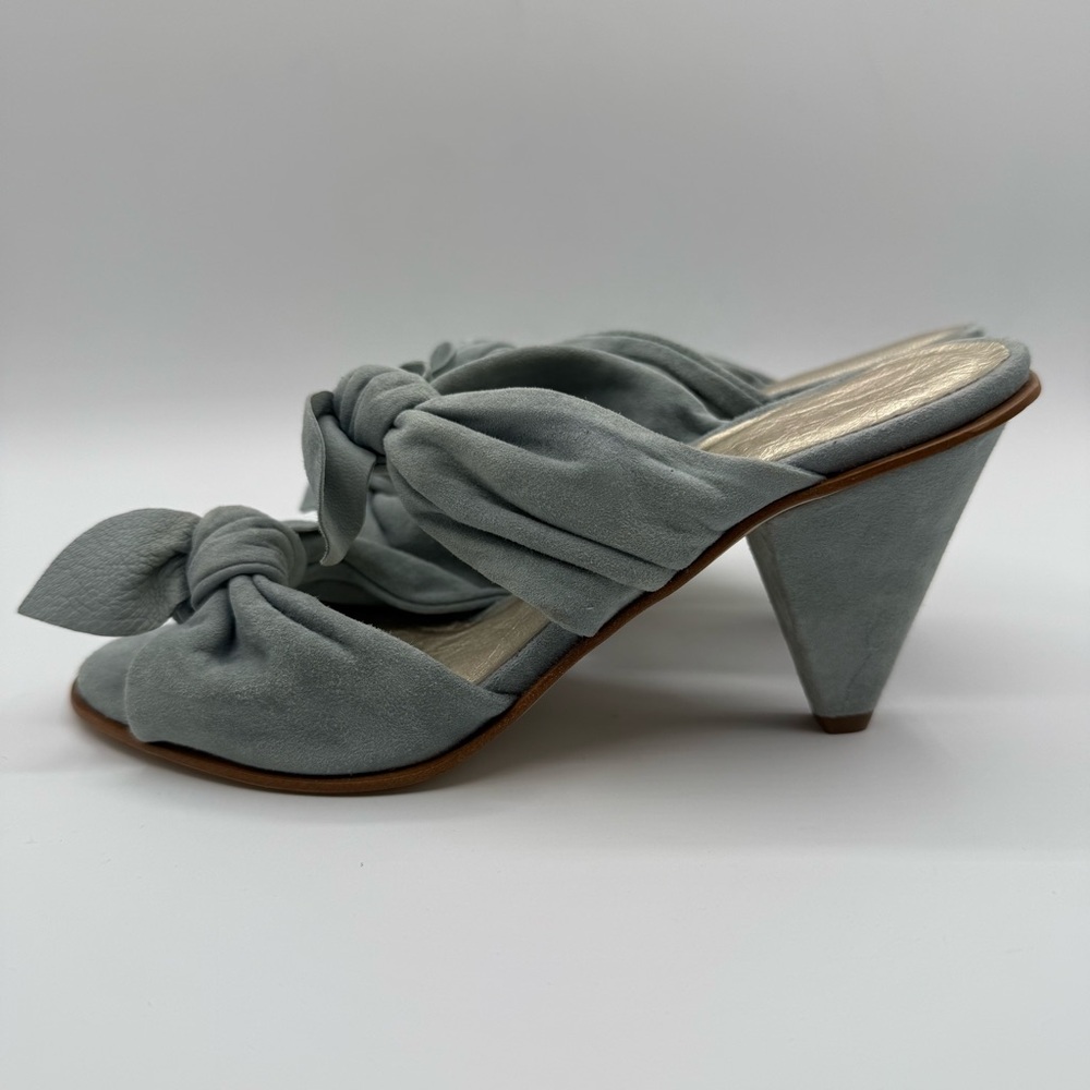 Ann Klein Collection Blue Suede Knot Mules Elegant Slip On Open Toes Sandals - Picture 3 of 12